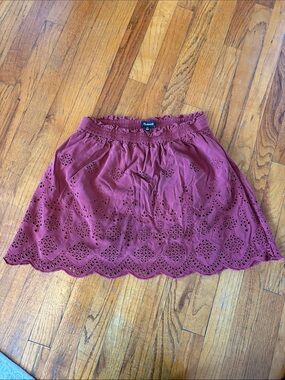 Madewell Burgundy Eyelet Skater Mini Skirt